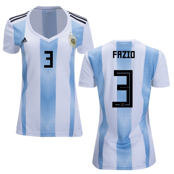 Women's Argentina #3 Fazio Home Soccer Country Jersey - Click Image to Close